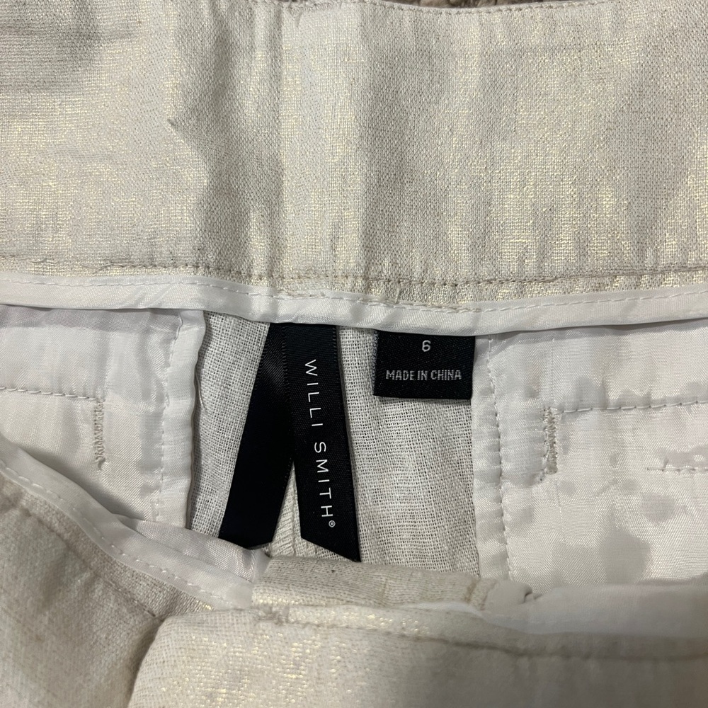 Willi Smith Cream & gold shimmer Shorts Tailored Linen pockets size 6 medium‎ - Picture 6 of 9